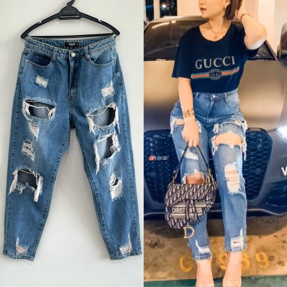 Missguided Denim - Missguided Petite Riot Ripped Mom Jeans Size 6